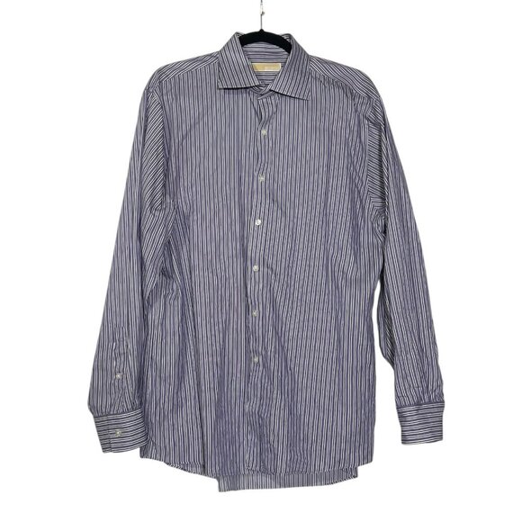 Michael Kors Striped Button Down Shirt Purple White Black Size Size Large 34/35 - Picture 1 of 10